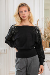 ibBan Women's White Hand Embroidered Winter Knit Sweater - Miranda