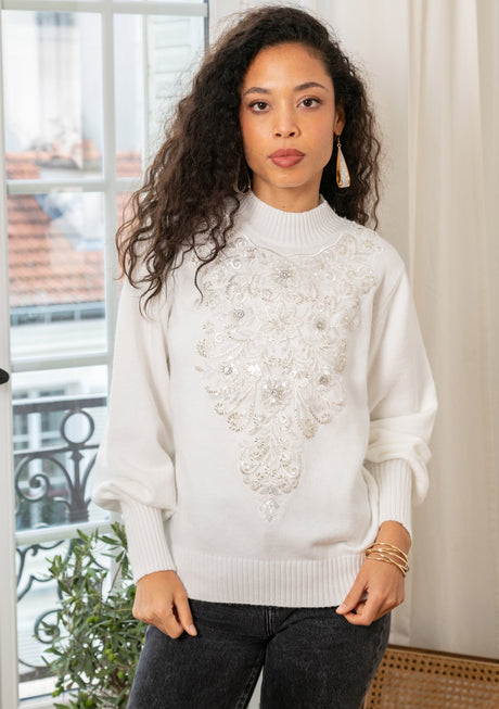ibBan Hand Embroidered Women's Winter Cotton Sweater -Riva