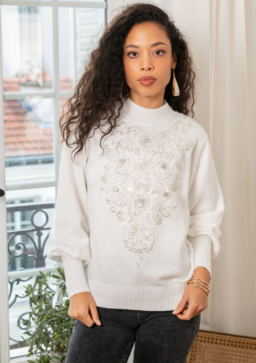 ibBan Hand Embroidered Women's Winter Cotton Sweater -Riva