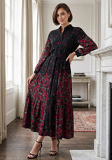 ibBan Black Printed Cotton Long Dress for Women - Asrar