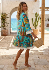 ibBan Printed Cotton Hand Embroidered Short Tunic Dress -Romy