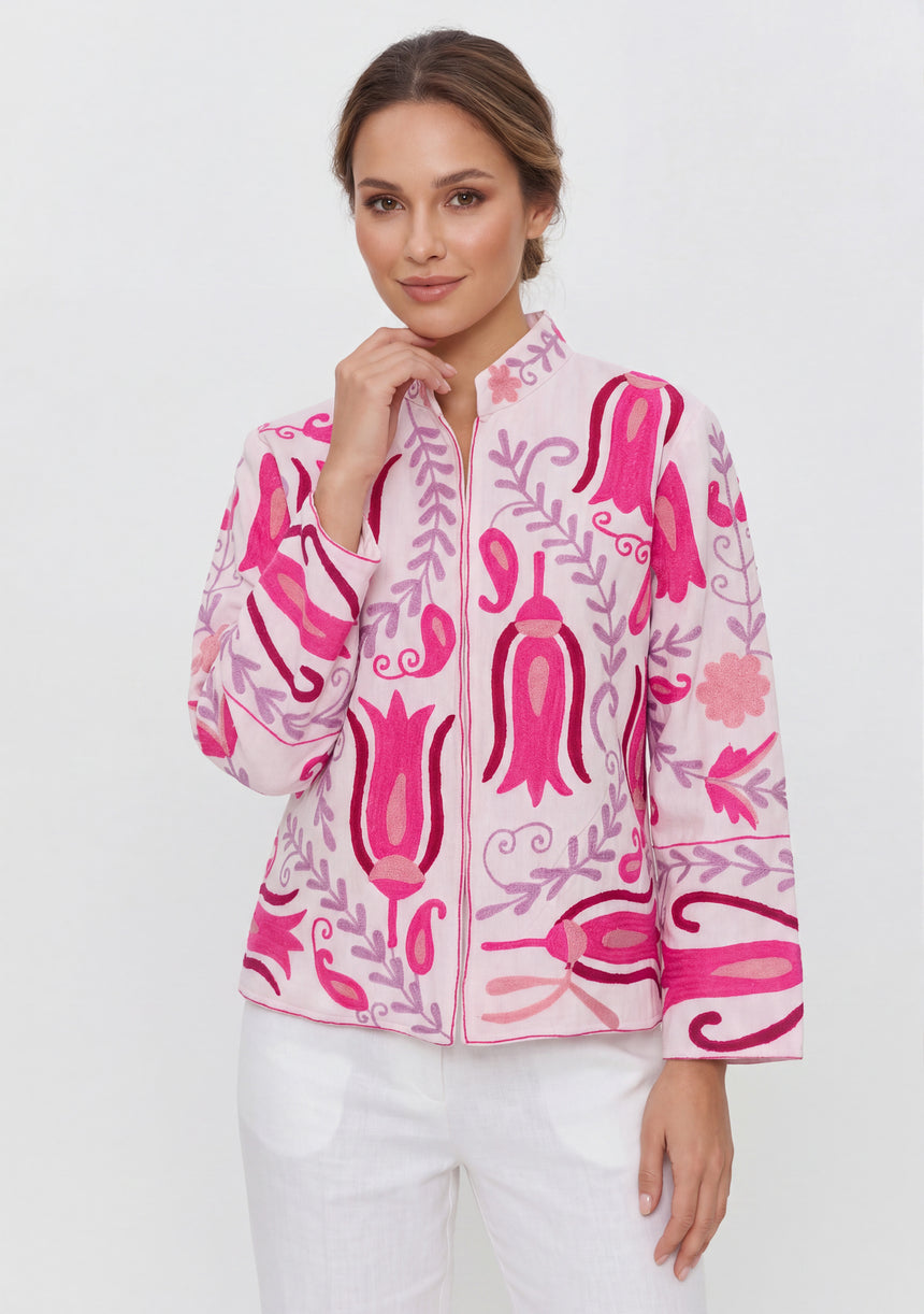 ibBan Women's Hand Embroidered Cotton Canvas Jacket - Vesana | Artisan Boho