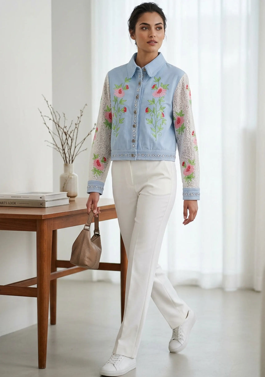 Women's Artisan Hand Embroidery Canvas Jacket - Farida