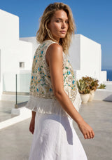 ibBan Hand Embroidered Women's Vest | Luxury Beaded Resort Wear Vest - Suva