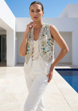ibBan Hand Embroidered Women's Vest | Luxury Beaded Resort Wear Vest - Suva