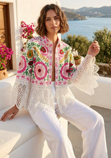 Women's Classic Shirt Collar Neck - Schiffli Lace Jacket