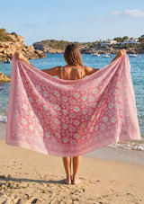 Pink Cotton Voile Beach Pareo for Women | ibBan Resort Collection - Zalo