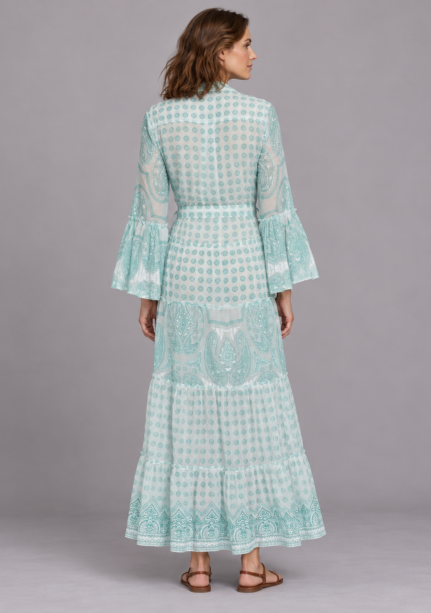 ibBan Túnica Larga de Mujer Mayra | Algodón Estampado | Bordado a Mano | Talla Única