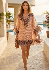 Minivestido de lino con cuello en V para mujer - Urvi