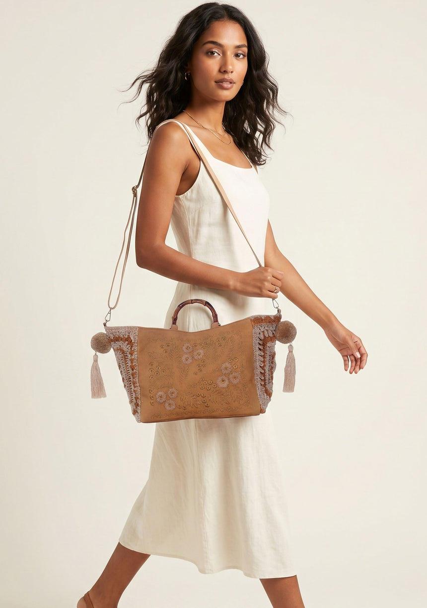 Bolso de mano de lona bordado para mujer - Bea