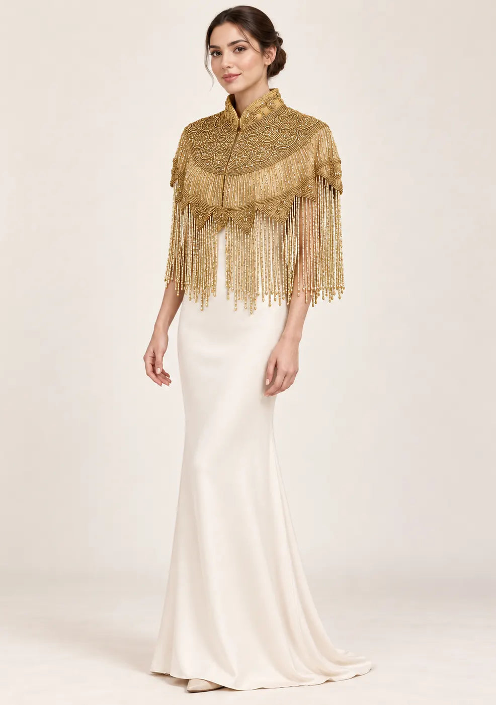 ibBan Gold Luxury Embroidered Evening Cape -Efli