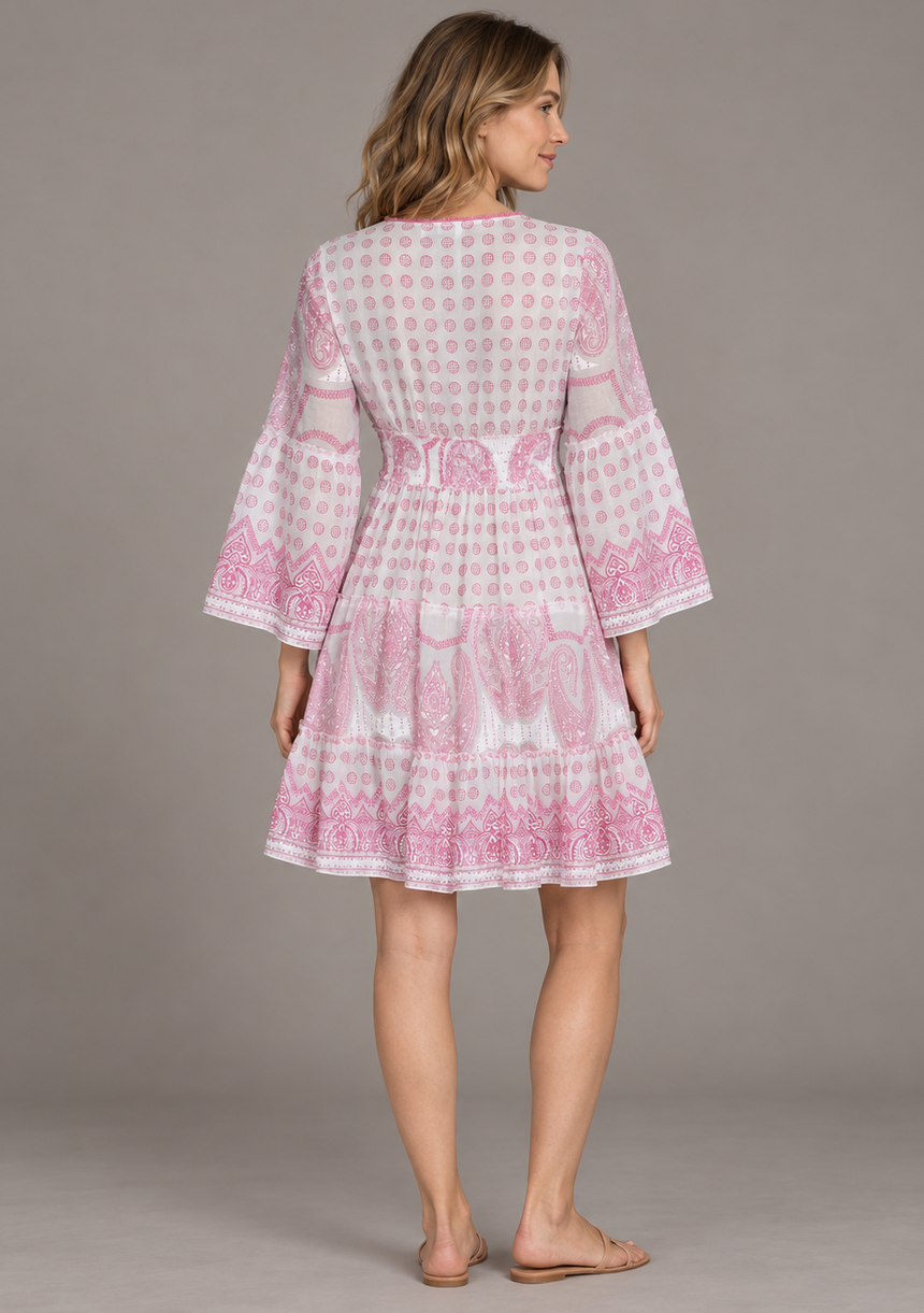 Mayra Short Dress - Hand-Embroidered Cotton
