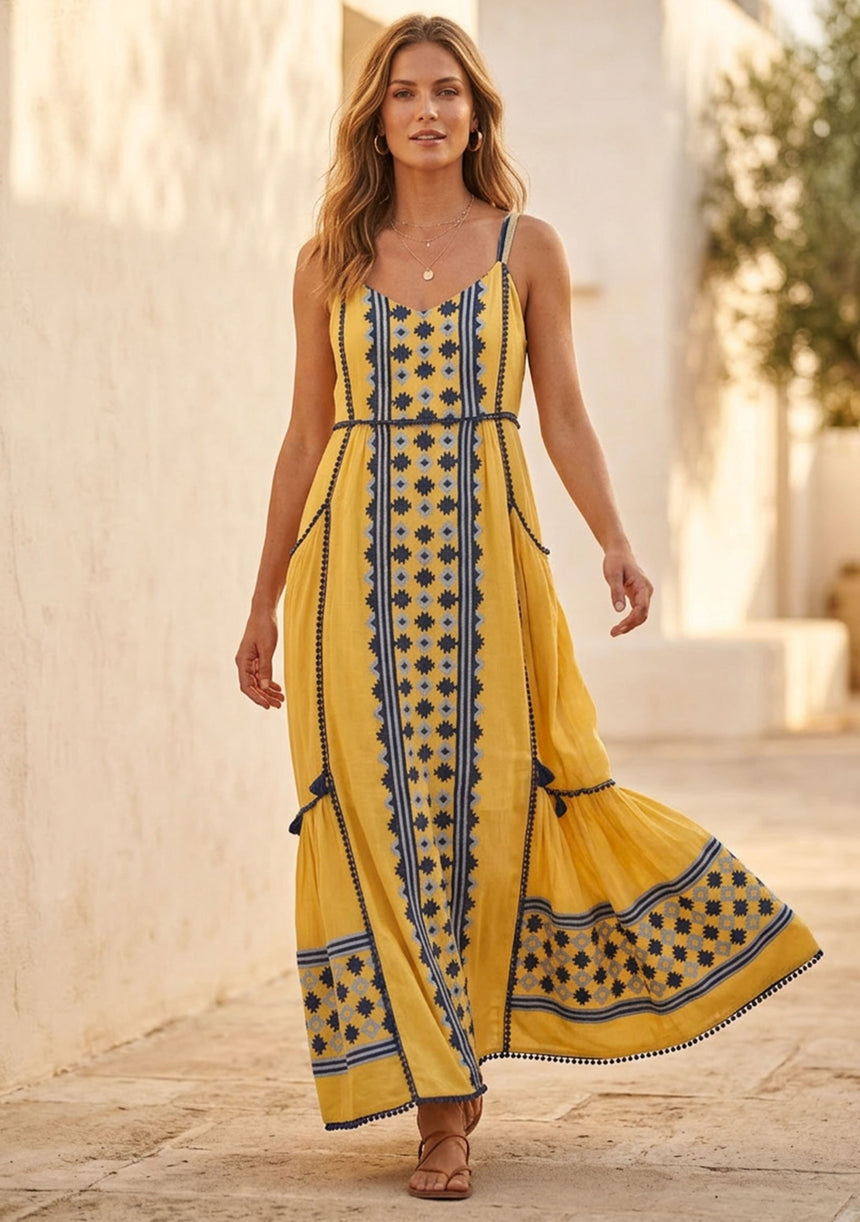 Vestido largo sin mangas de algodón para mujer - Disha