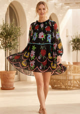 Vestido Mini de Georgette Cuello Redondo para Mujer - Arika