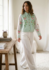 Women's Artisan Hand Embroidery Canvas Jacket - Farida