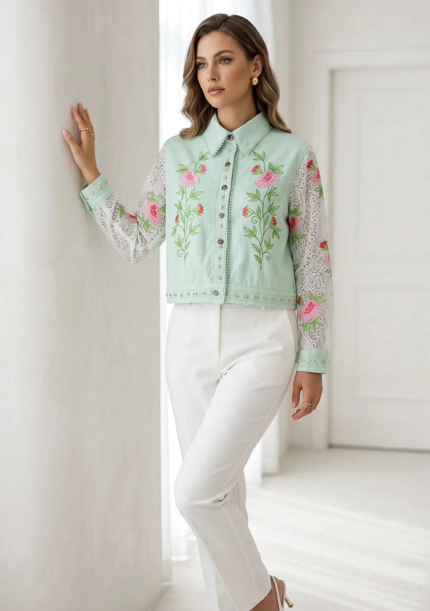 Women's Artisan Hand Embroidery Canvas Jacket - Farida