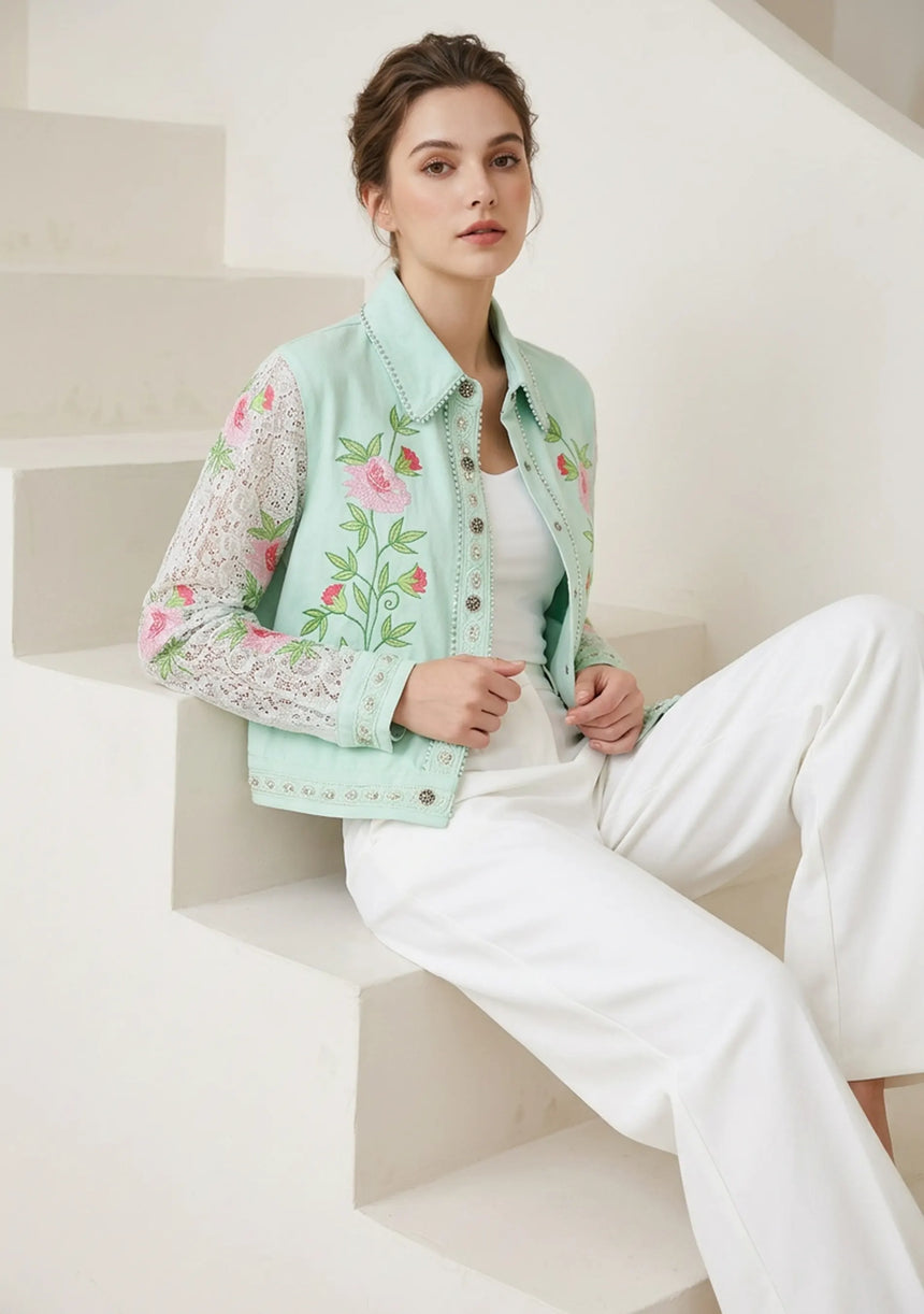 Women's Artisan Hand Embroidery Canvas Jacket - Farida
