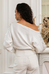 ibBan Women's White Hand Embroidered Winter Knit Sweater - Miranda