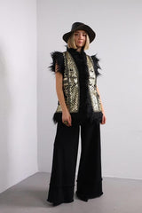 ibBan Hand Embroidered Winter Gilet | Women's Fur Gilet - Alara