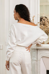 ibBan Women's White Hand Embroidered Winter Knit Sweater - Miranda