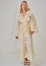 Ibban Cream Cotton Hand-Embroidered Summer Maxi Dress -Doha