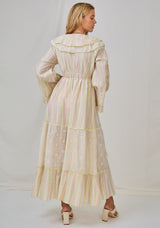 Ibban Cream Cotton Hand-Embroidered Summer Maxi Dress -Doha