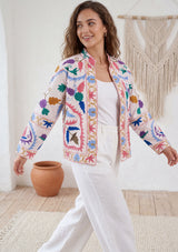 ibBan Women's Hand Embroidered Cotton Canvas Jacket - Ziva | Artisan Boho