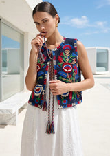 ibBan Hand Embroidered Winter Vest for Women | Designer Boho Layering Vest - Riza