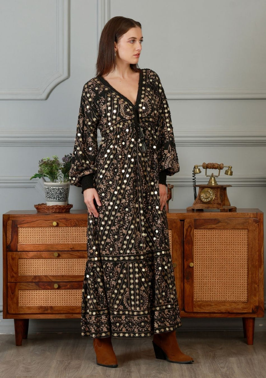 ibBan Vestido Largo Nuria para Mujer | Georgette | Artesanal | Talla Única