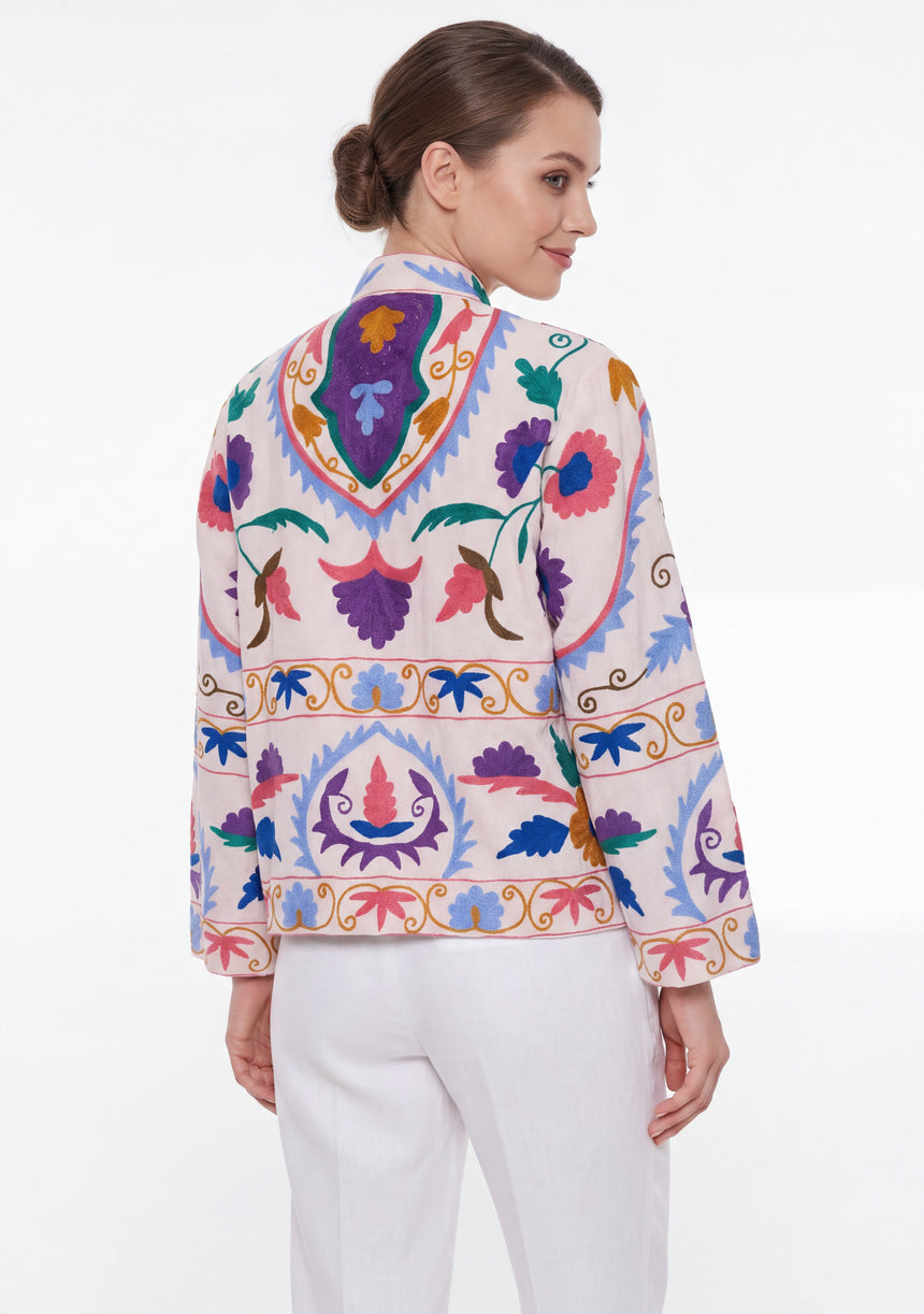 ibBan Women's Hand Embroidered Cotton Canvas Jacket - Ziva | Artisan Boho