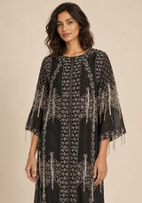 ibBan Women’s Black Embroidered Net Kaftan Dress -Henry