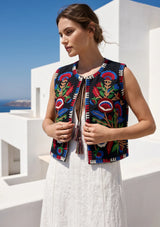 ibBan Hand Embroidered Winter Vest for Women | Designer Boho Layering Vest - Riza