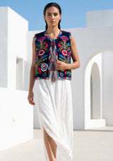 ibBan Hand Embroidered Winter Vest for Women | Designer Boho Layering Vest - Riza
