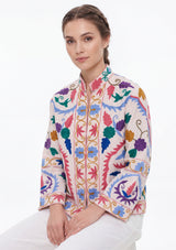 ibBan Women's Hand Embroidered Cotton Canvas Jacket - Ziva | Artisan Boho
