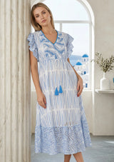 Women's Hand Embroidered Cotton Maxi Dress V-Neck - Mila