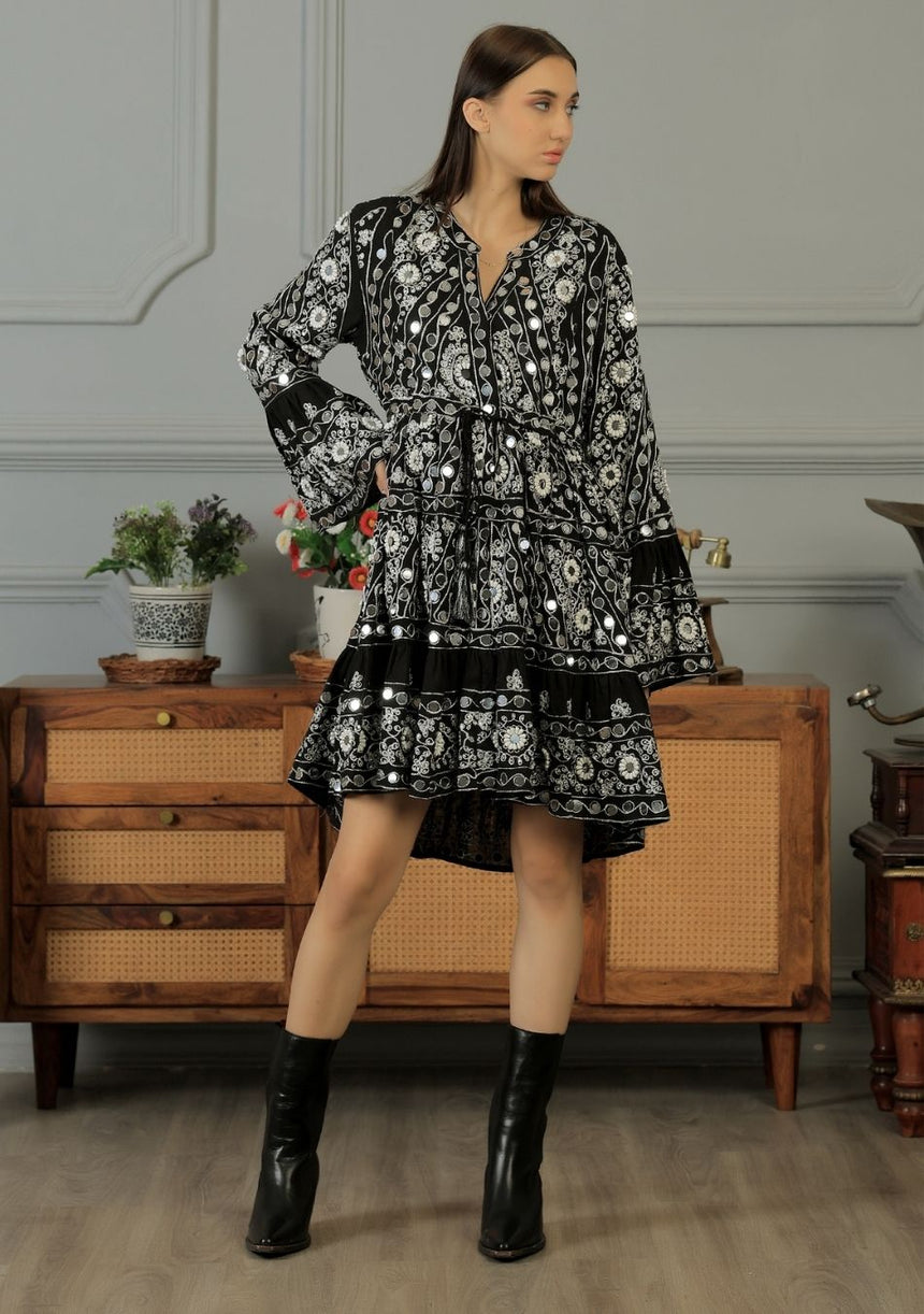 ibBan Women's Short Tunic Nuria | Georgette | Artisan | One Size
