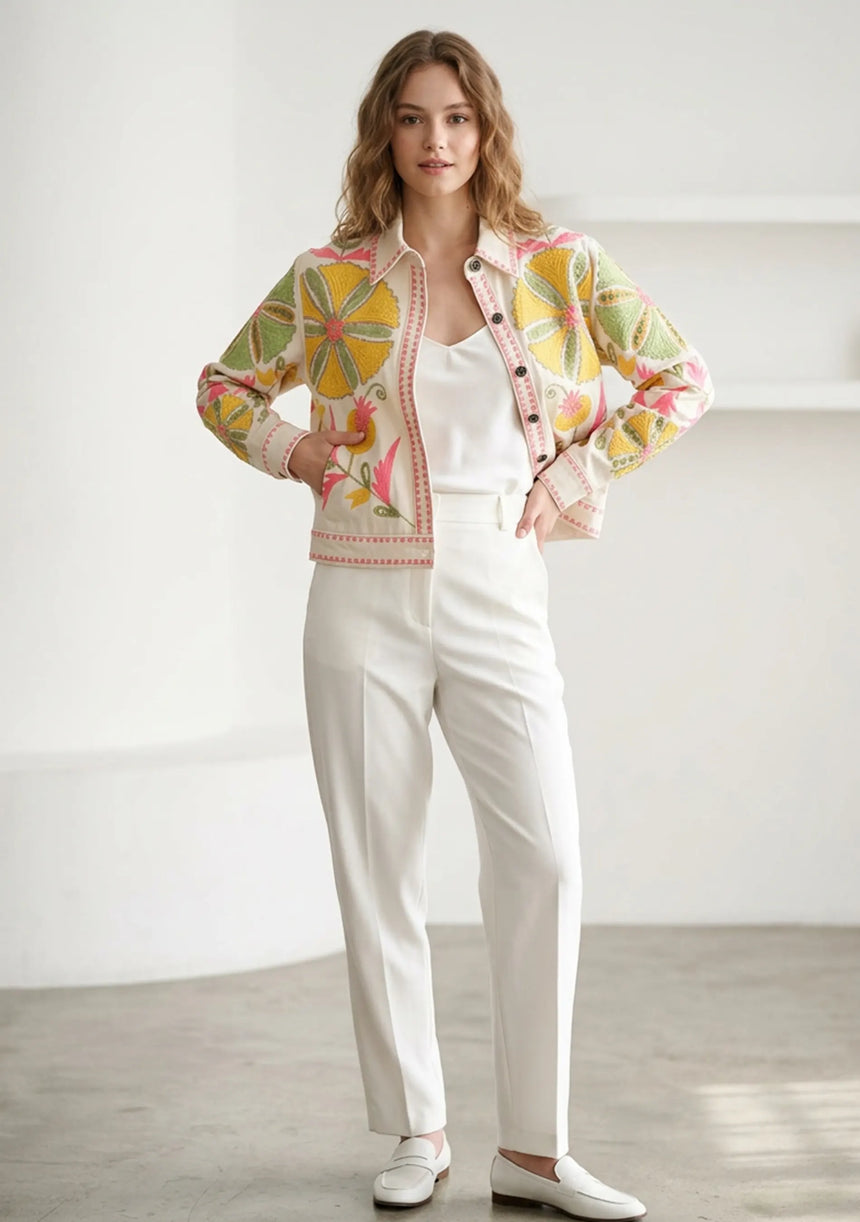 Women's Artisan Hand Embroidery Canvas Jacket - Meliah