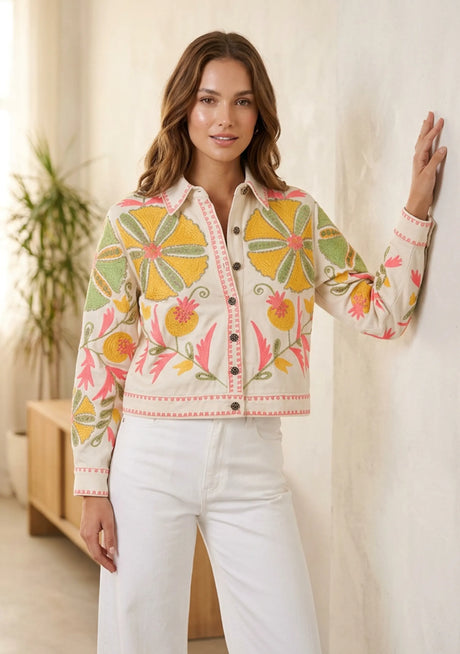 Veste en toile brodée main artisanale pour femme - Meliah