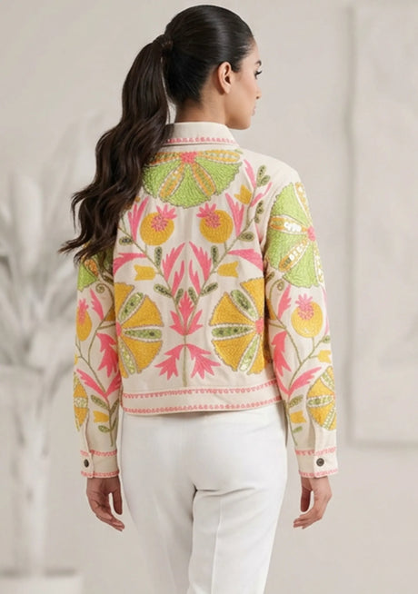 Women's Artisan Hand Embroidery Canvas Jacket - Meliah