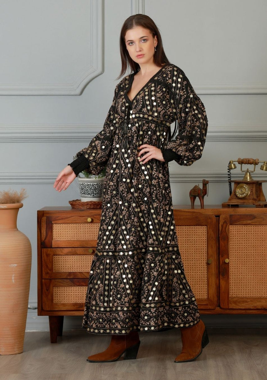 ibBan Vestido Largo Nuria para Mujer | Georgette | Artesanal | Talla Única