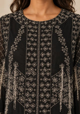 ibBan Women’s Black Embroidered Net Kaftan Dress -Henry