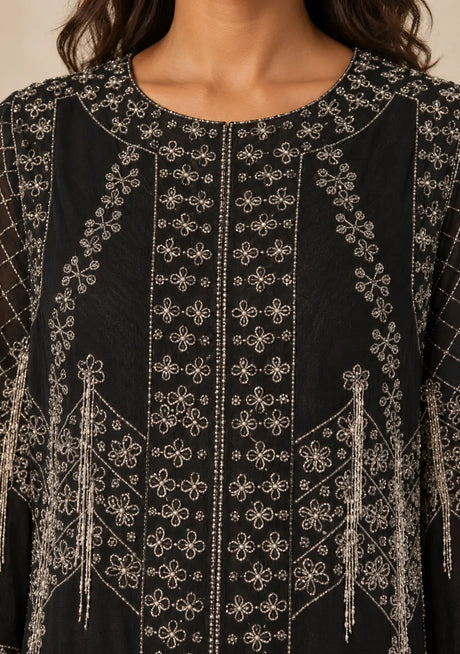 ibBan Women’s Black Embroidered Net Kaftan Dress -Henry