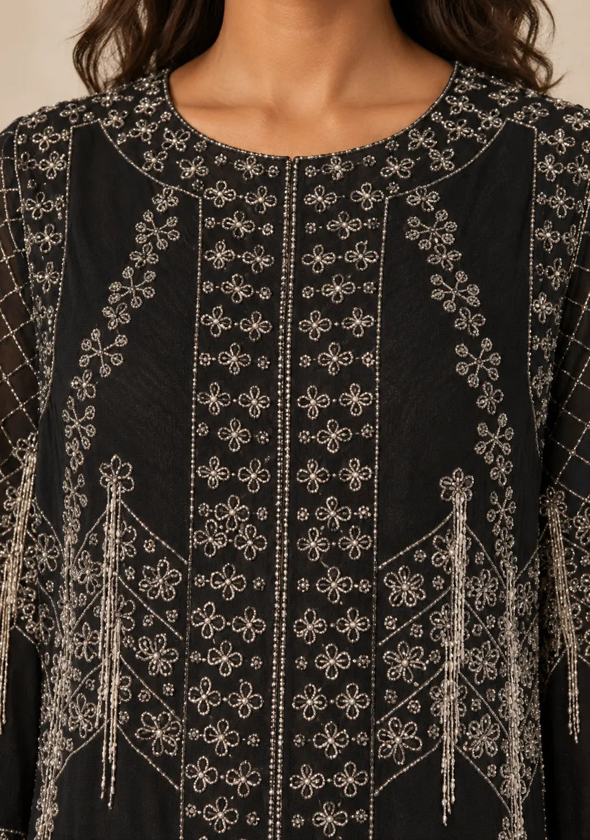 ibBan Women’s Black Embroidered Net Kaftan Dress -Henry