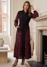 ibBan Black Printed Cotton Long Dress for Women - Asrar