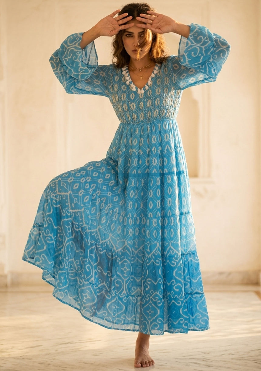 Vestido largo de lino con cuello en V para mujer - Jumbiya