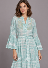 ibBan Túnica Larga de Mujer Mayra | Algodón Estampado | Bordado a Mano | Talla Única