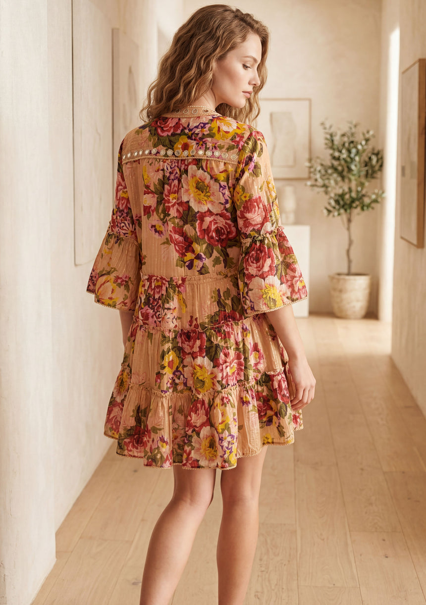 ibBan Premium Printed Cotton Short Tunic Dress with Hand Embroidery -Aysha