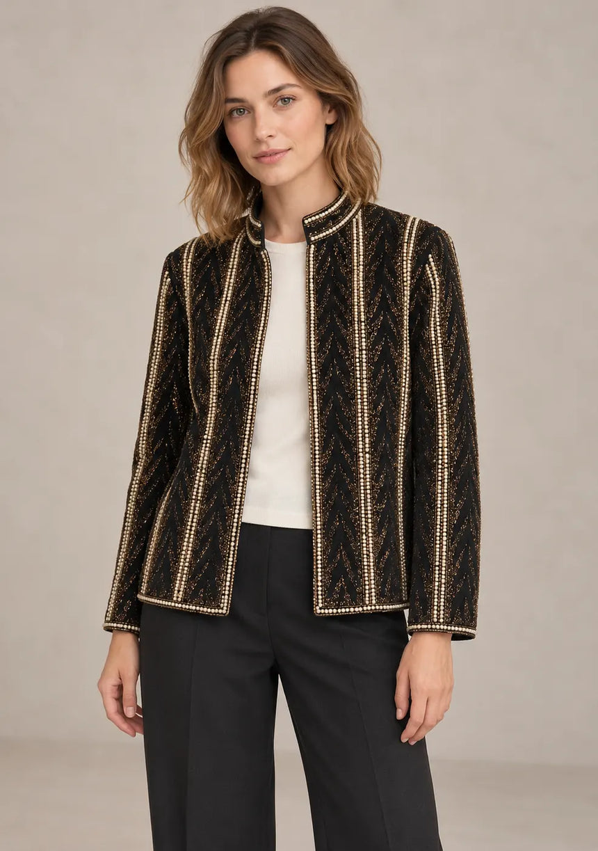 ibBan Women’s Black Mesh Jacket with Hand Embroidered - Parisa
