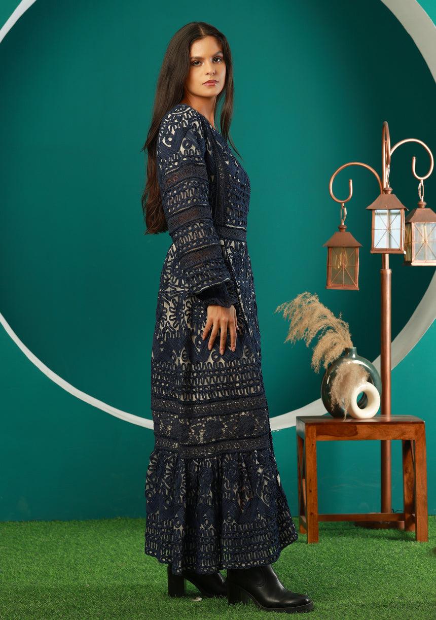 ibBan Winter Embroidered Long Dress | Elegant Women's Occasion Wear - Dori