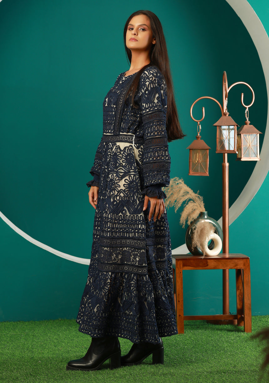 ibBan Winter Embroidered Long Dress | Elegant Women's Occasion Wear - Dori
